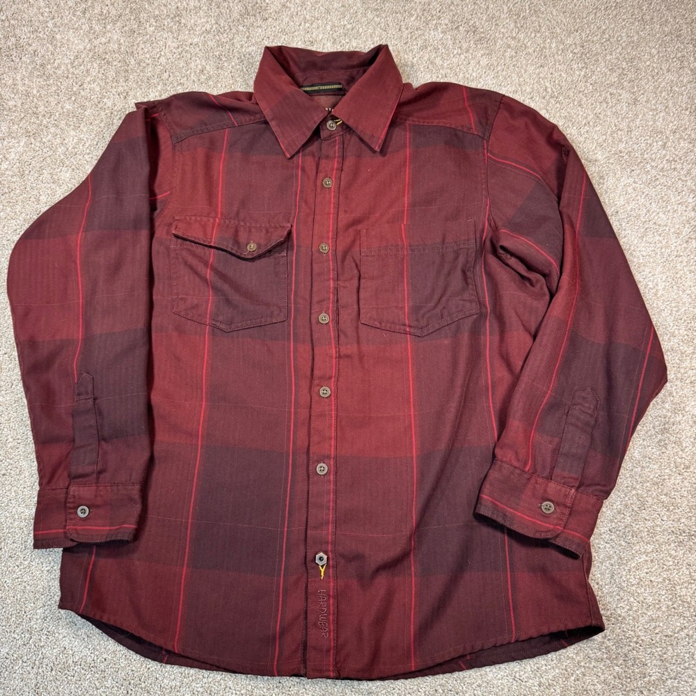 Mountain Hardwear Mens Plaid Herringbone Button Down Shirt Burgundy Red Medium